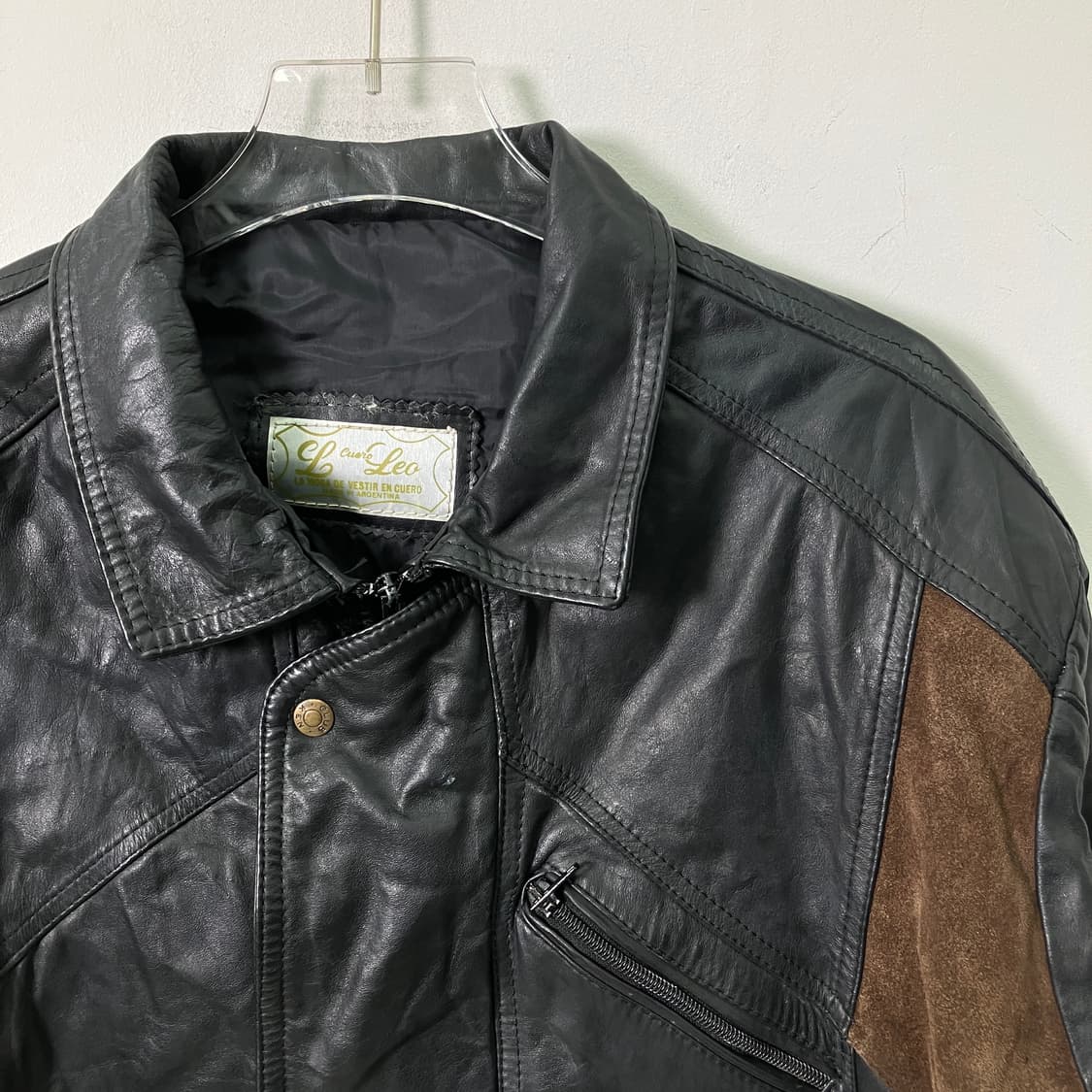 VTG 빈티지 가죽 스웨이드 배색 봄버 자켓 상품이미지4