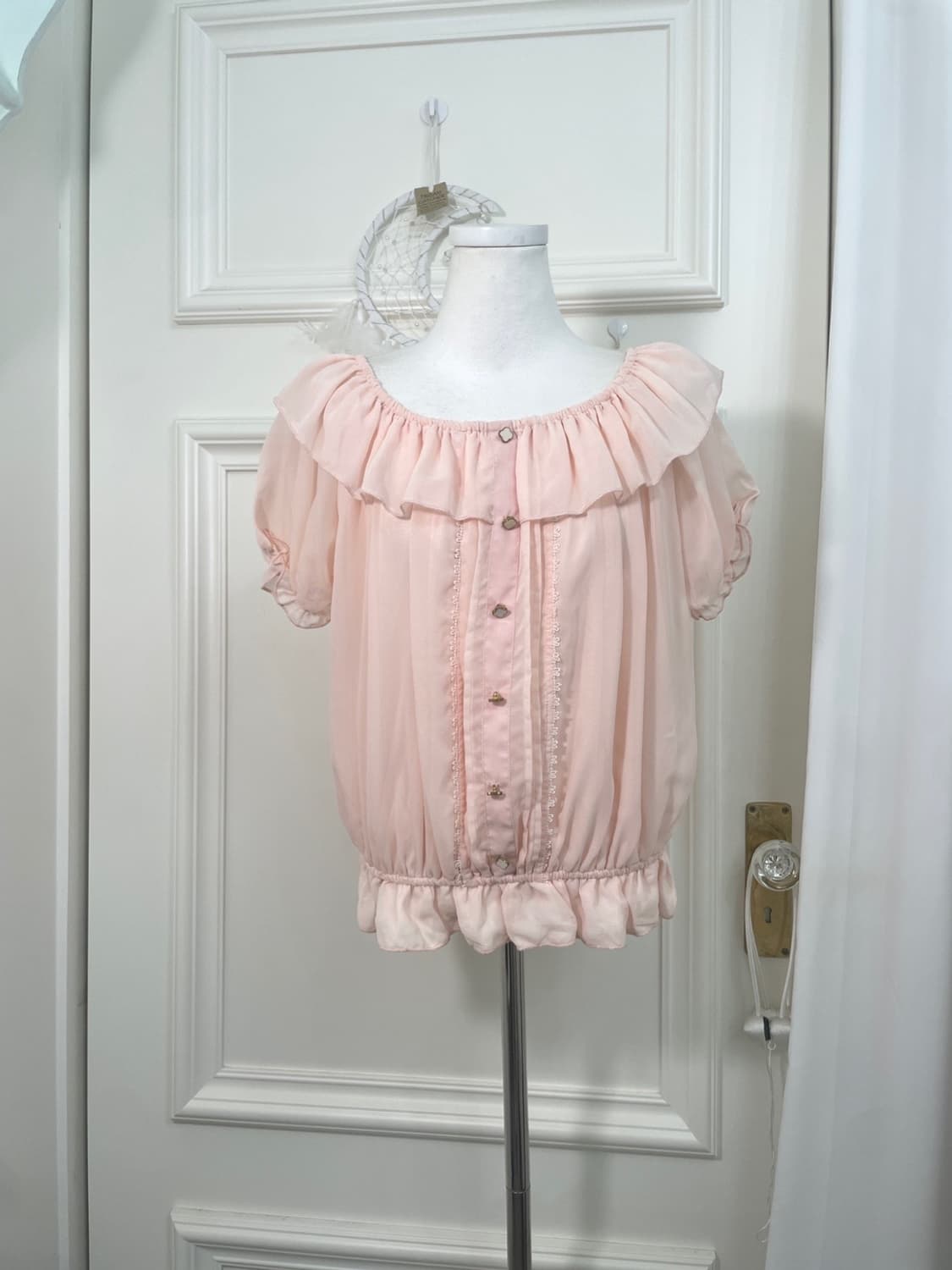 coral lace off-shoulder summer blouse 상품이미지1