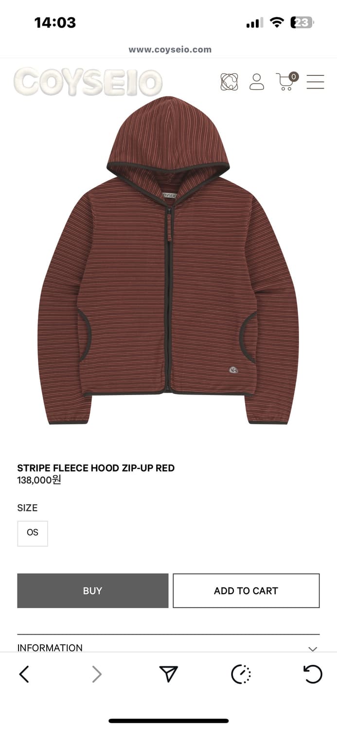 STRIPE FLEECE HOOD ZIP-UP RED 상품이미지1