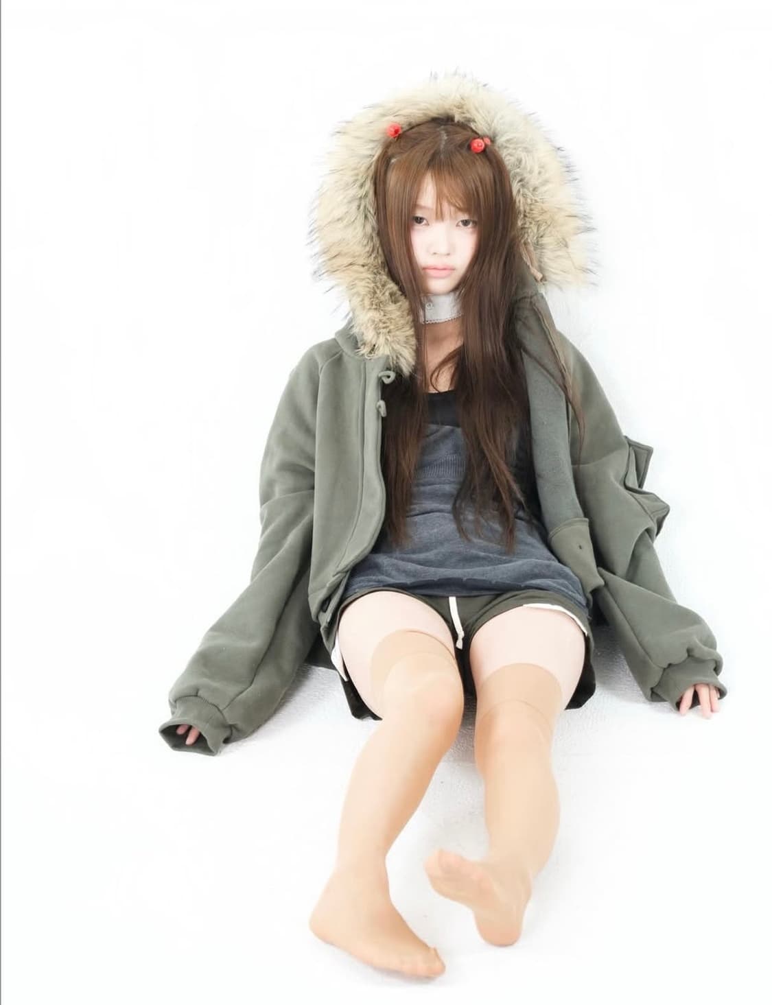 Oshigh 2way fur hood zip up khaki(새제품) 상품이미지1