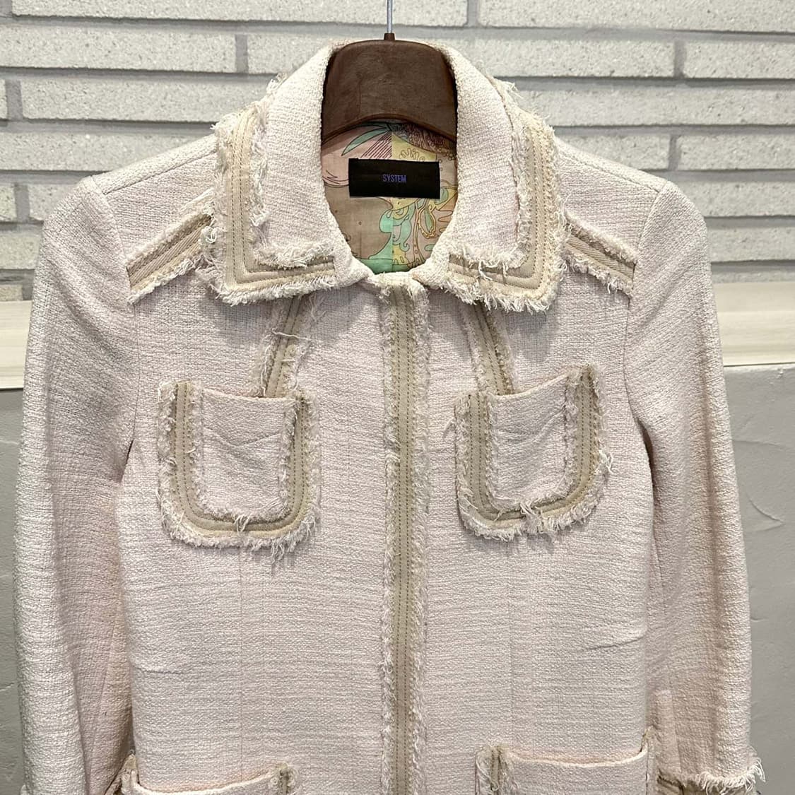 시스템 트위드 롱 자켓 스냅버튼 4포켓 프린지 디테일 아이보리 상품이미지4