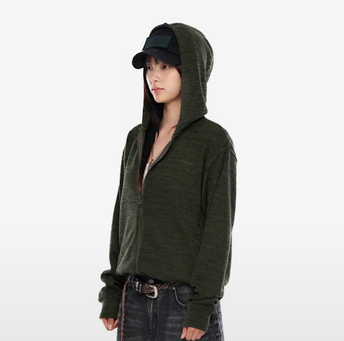 Basic Knit Zip-Up Hoodie (Khaki) 상품이미지1