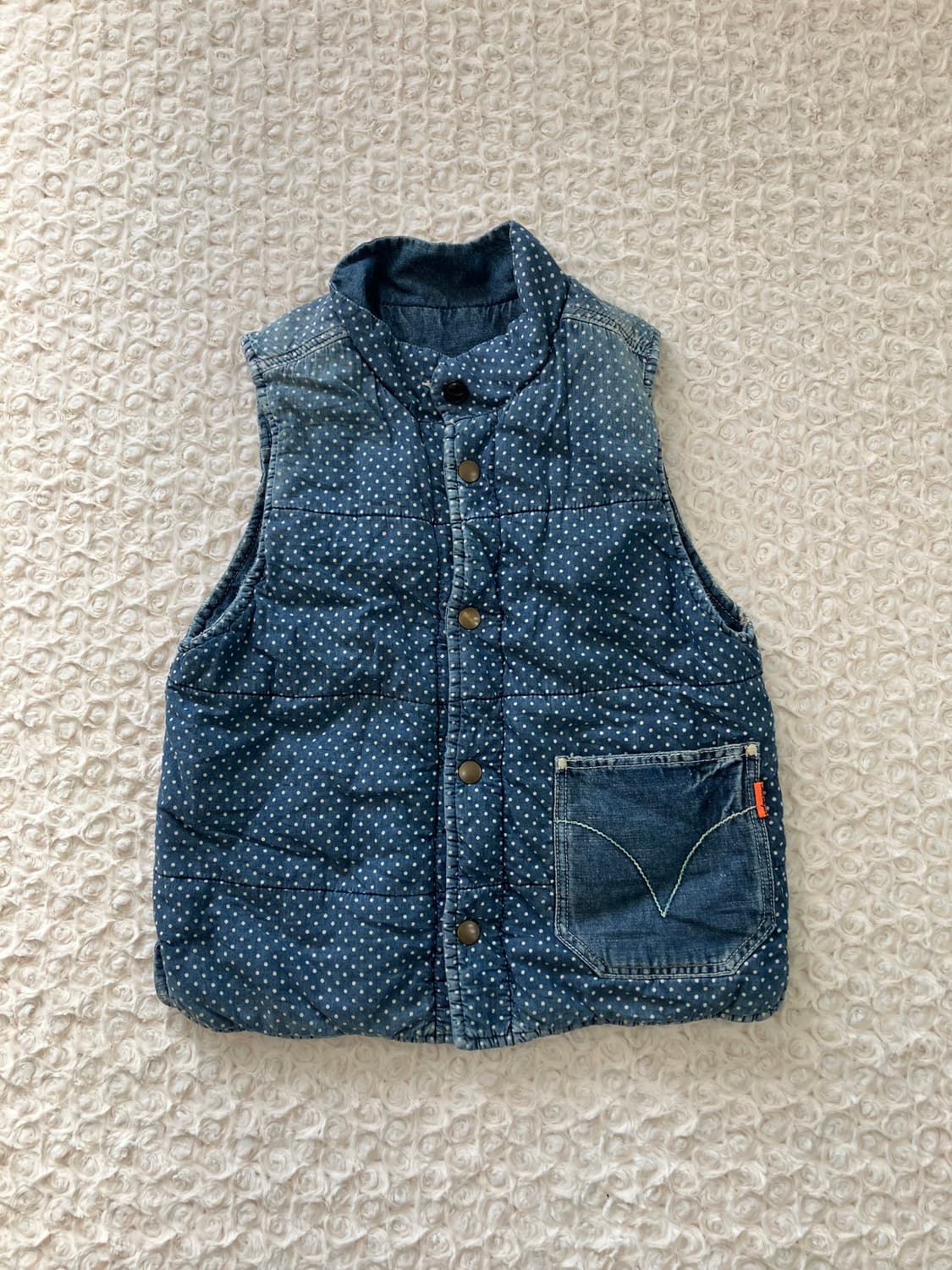 일본빈티지 리버시블 데님 도트 누빔 베스트 상품이미지6