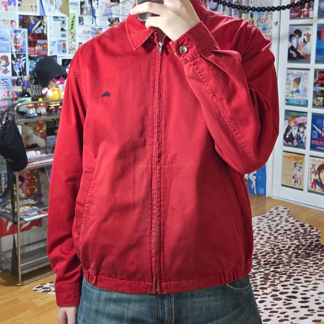 빈티지 레드 코튼 블루종 자켓 상품이미지1
