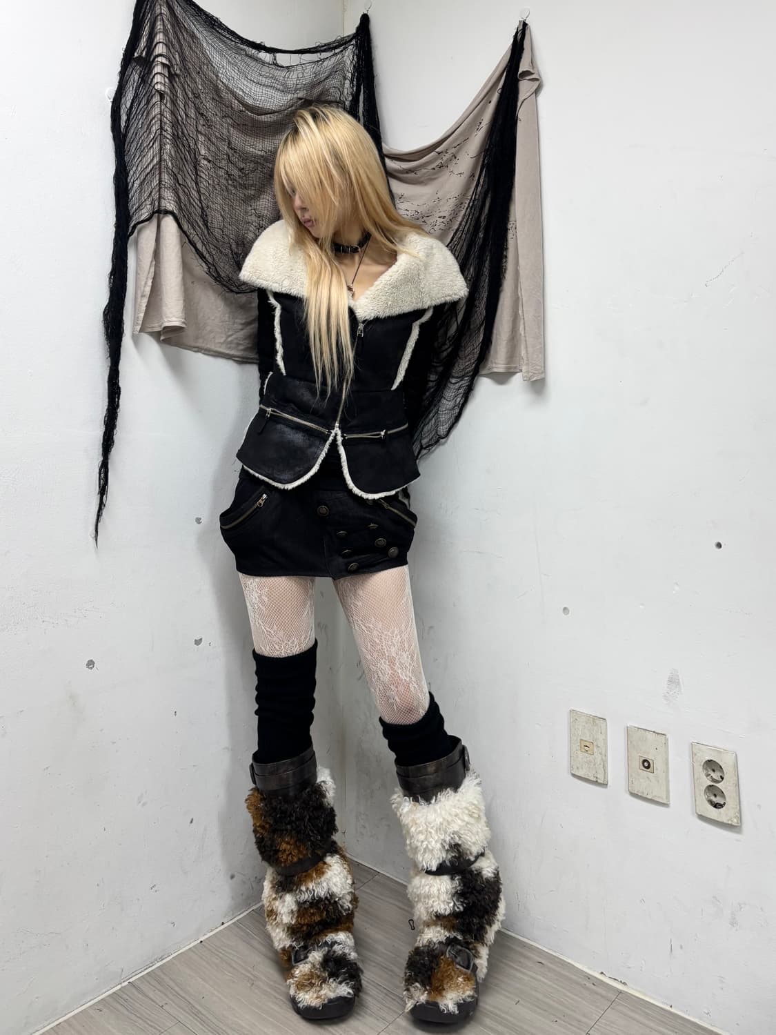 2000s Design Zip Detail Fur Trimming Sli 상품이미지2