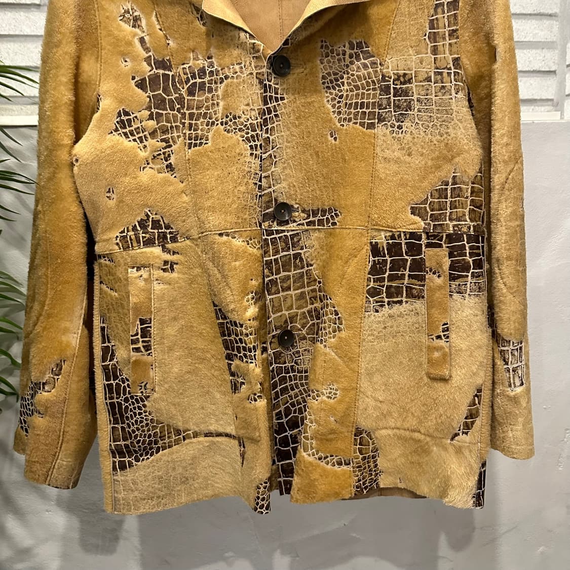 JPN VINTAGE 피치드 레더 자켓 리버시블 크랙 패턴 디테일 카멜 상품이미지7