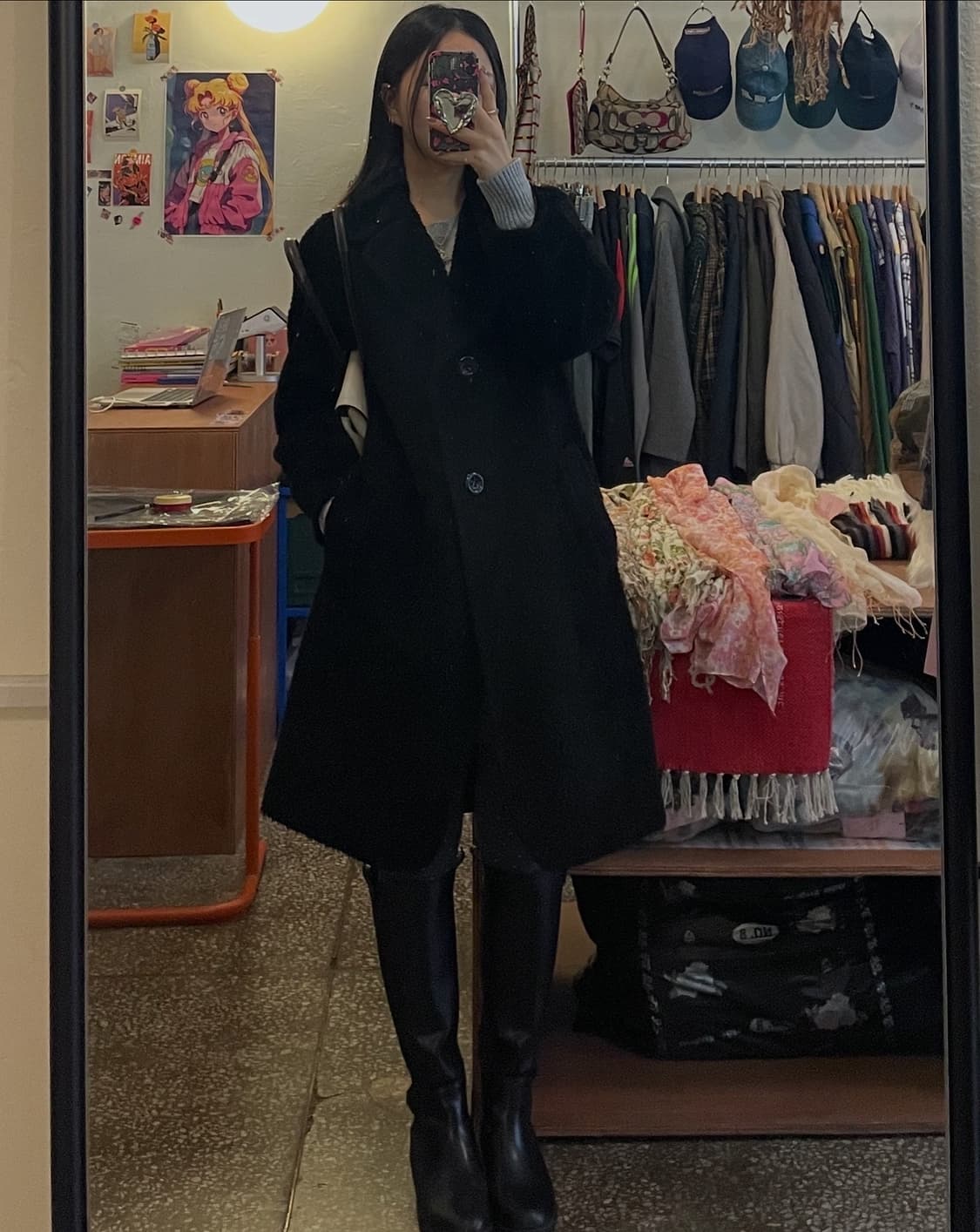 플리스 롱 블랙코트[무배] 상품이미지2