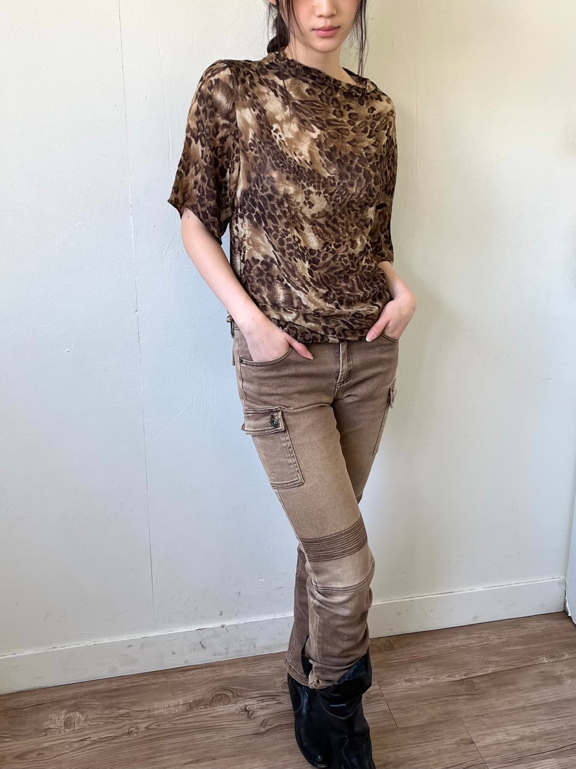 VanFee 레오파드 시스루 오버 탑 상품이미지5