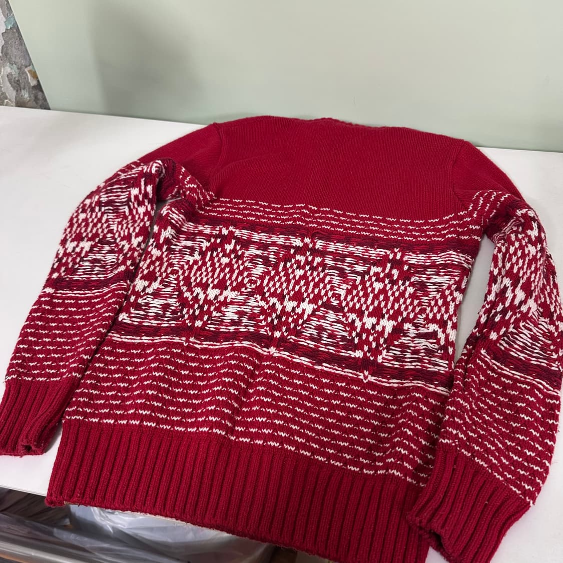 우먼M 타미힐피거 레드 자카드 버튼 반폴라니트 상품이미지6