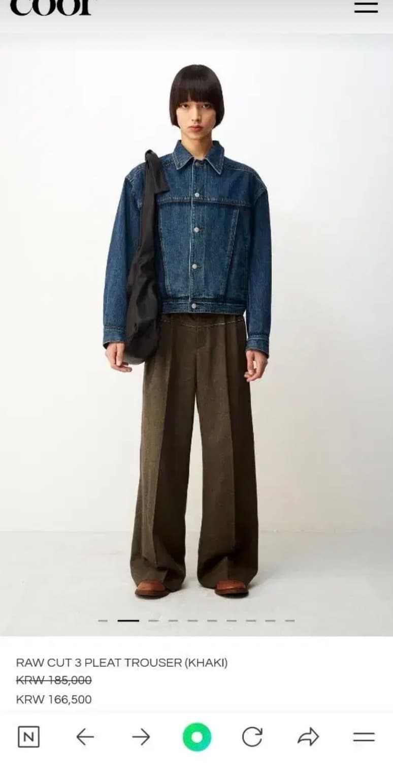 쿠어 23fw Raw cut 3 pleat 트라우저(카키) 상품이미지2