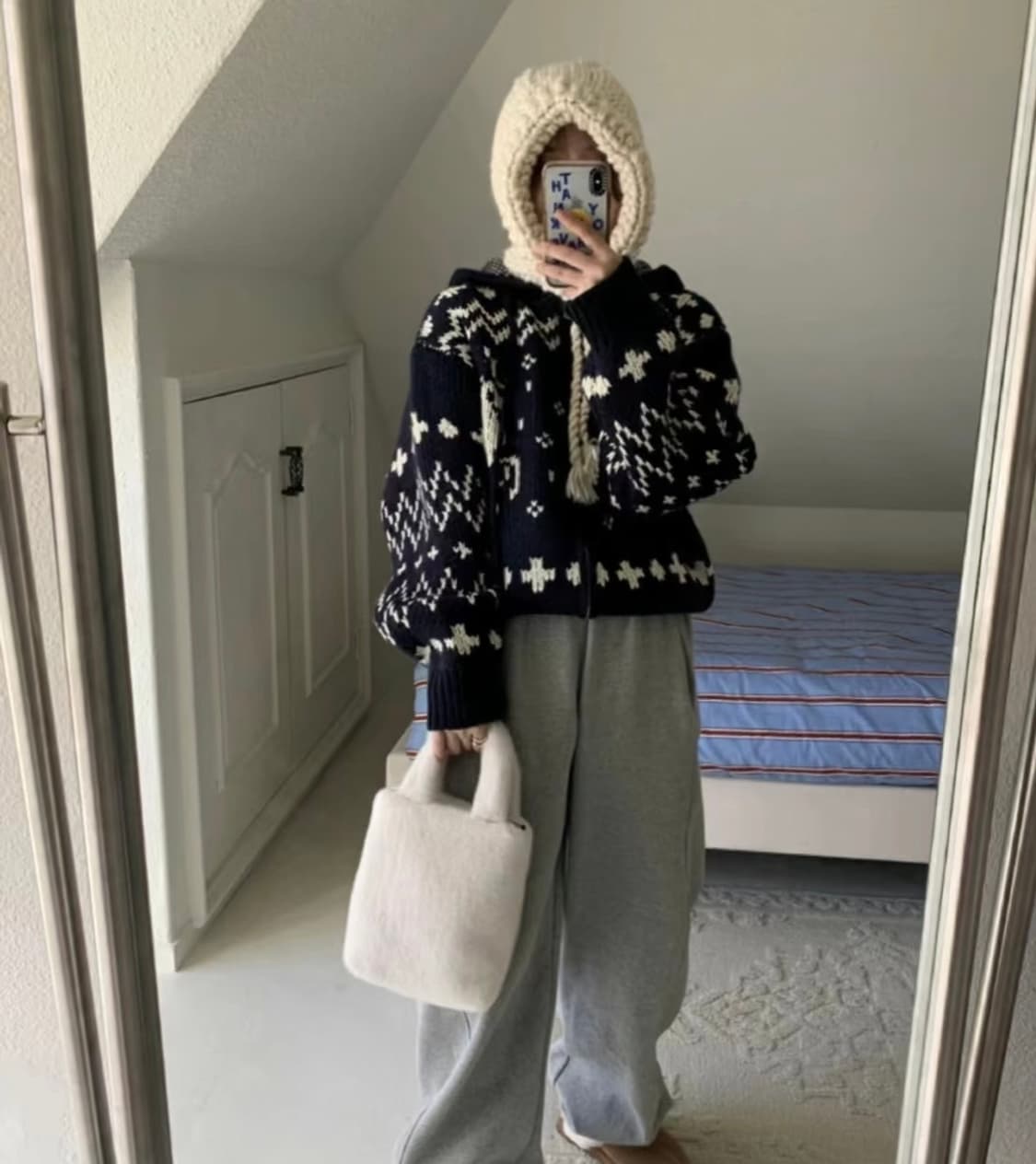 노르딕 사슴 후드집업 니트 연말 겨울 여행룩 새상품 상품이미지5