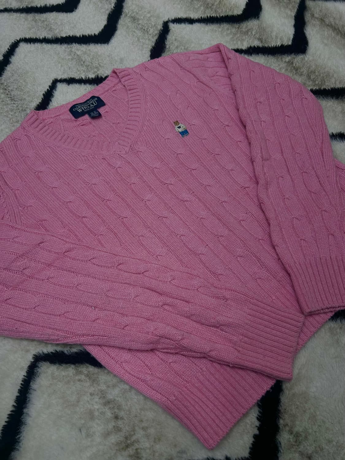 [M]후아유 스티브 V넥 꽈배기 니트/핑크 상품이미지3