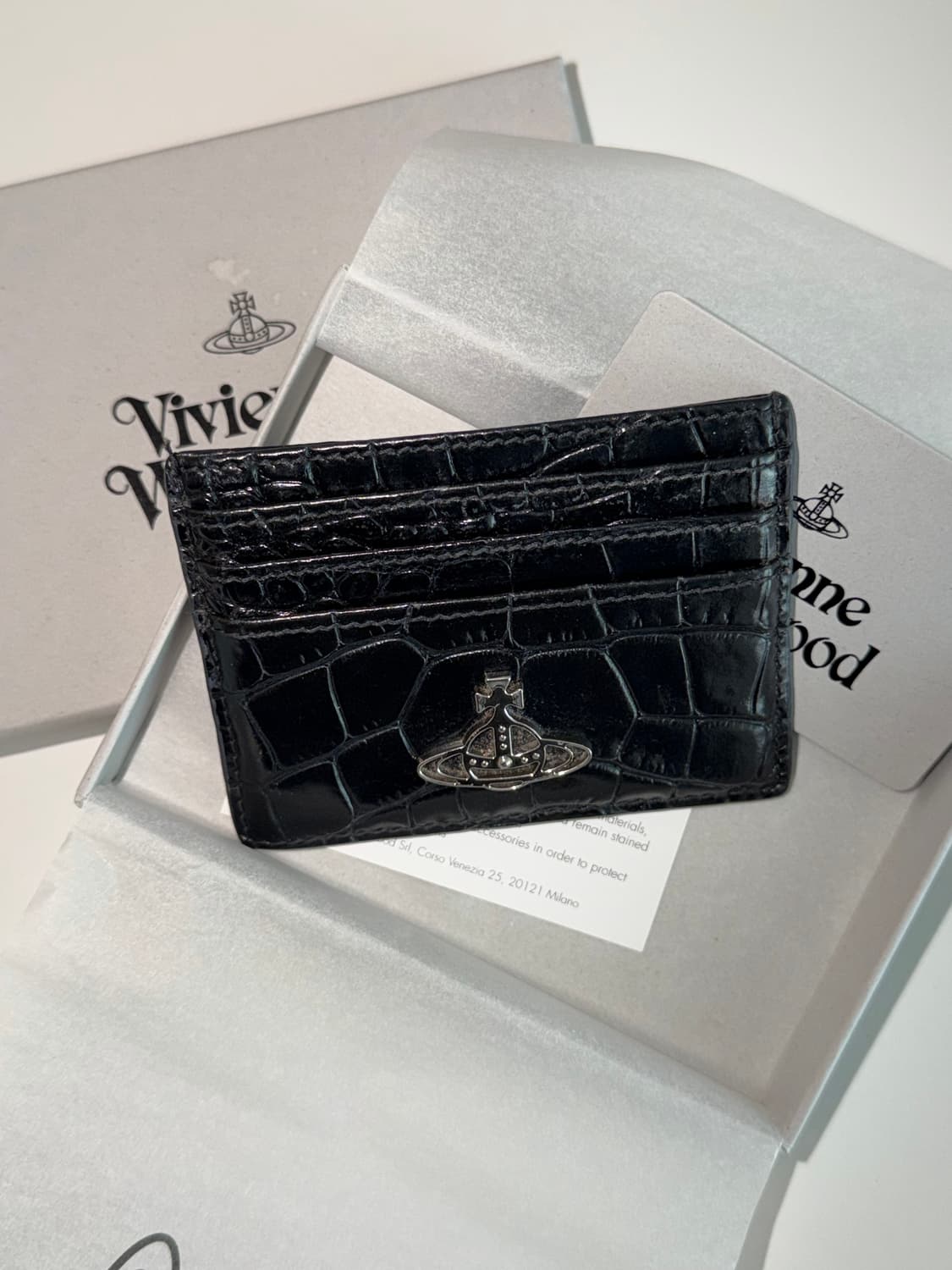 비비안 웨스트우드 오브 로고 레더 카드 홀더 블랙 상품이미지1