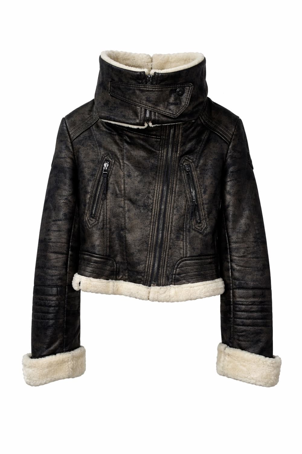 하이넥 블랙 퍼 트리밍 크롭 무스탕 Shop502 reche 데스라이즈 상품이미지1