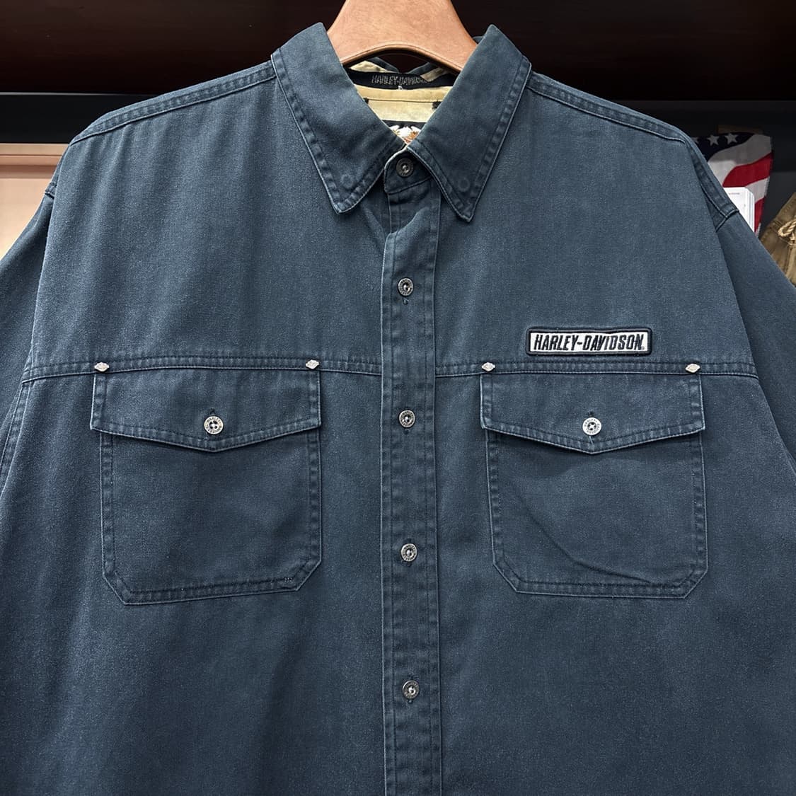 00s 할리데이비슨 바앤쉴드 리벳포켓 빈티지 페이딩 워크셔츠 N1190 상품이미지3