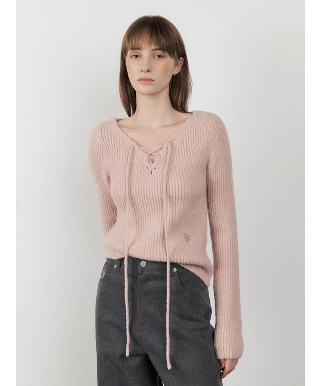 [새상품] 시티브리즈 부클 웨스턴 레이스업 니트 핑크 상품이미지1