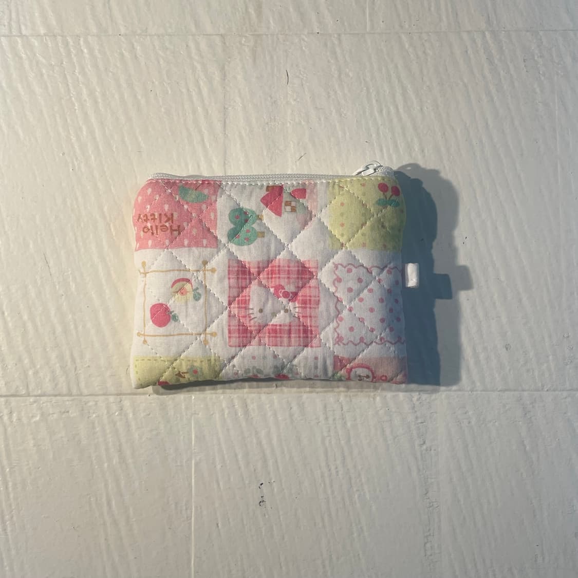 [ 핸드메이드 ] 헬로키티 핑크 체크무늬 원단 미니 지퍼 카드지갑 상품이미지1