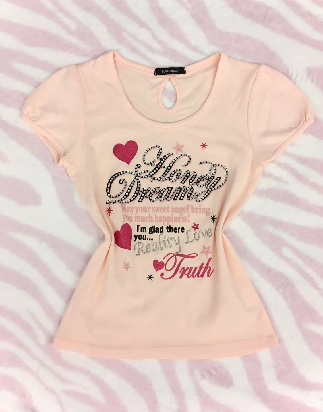 핑크 큐빅 레터링 하트 반팔 티셔츠 히메갸루 핀터레스트 헤이세이 조지후쿠 상품이미지1