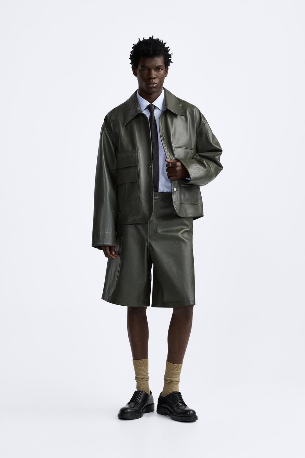 자라 포켓 레더 카고 버뮤다 팬츠 가죽 바지 L 새상품 상품이미지1