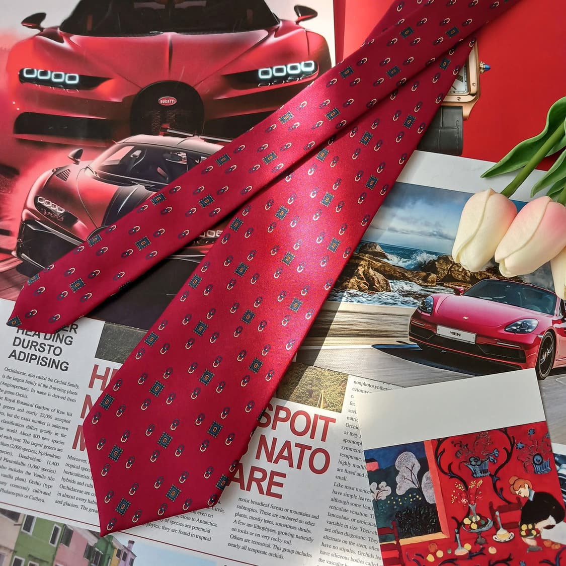 지 비스콘티 실크 버건디 패턴 넥타이 8.5cm A등급 A18940
 상품이미지4