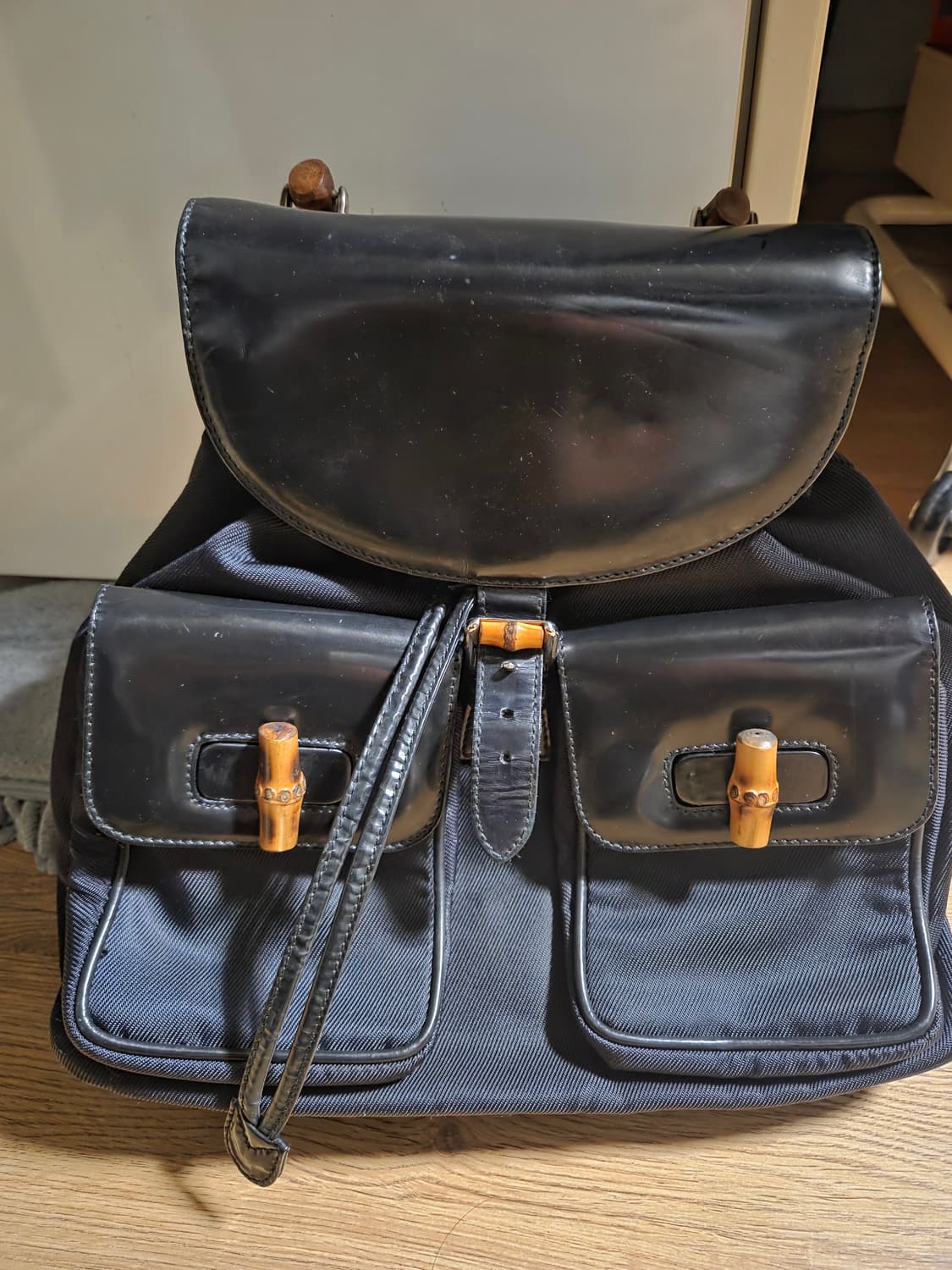 올드 구찌 나일론 레더 뱀부 백팩 상품이미지1