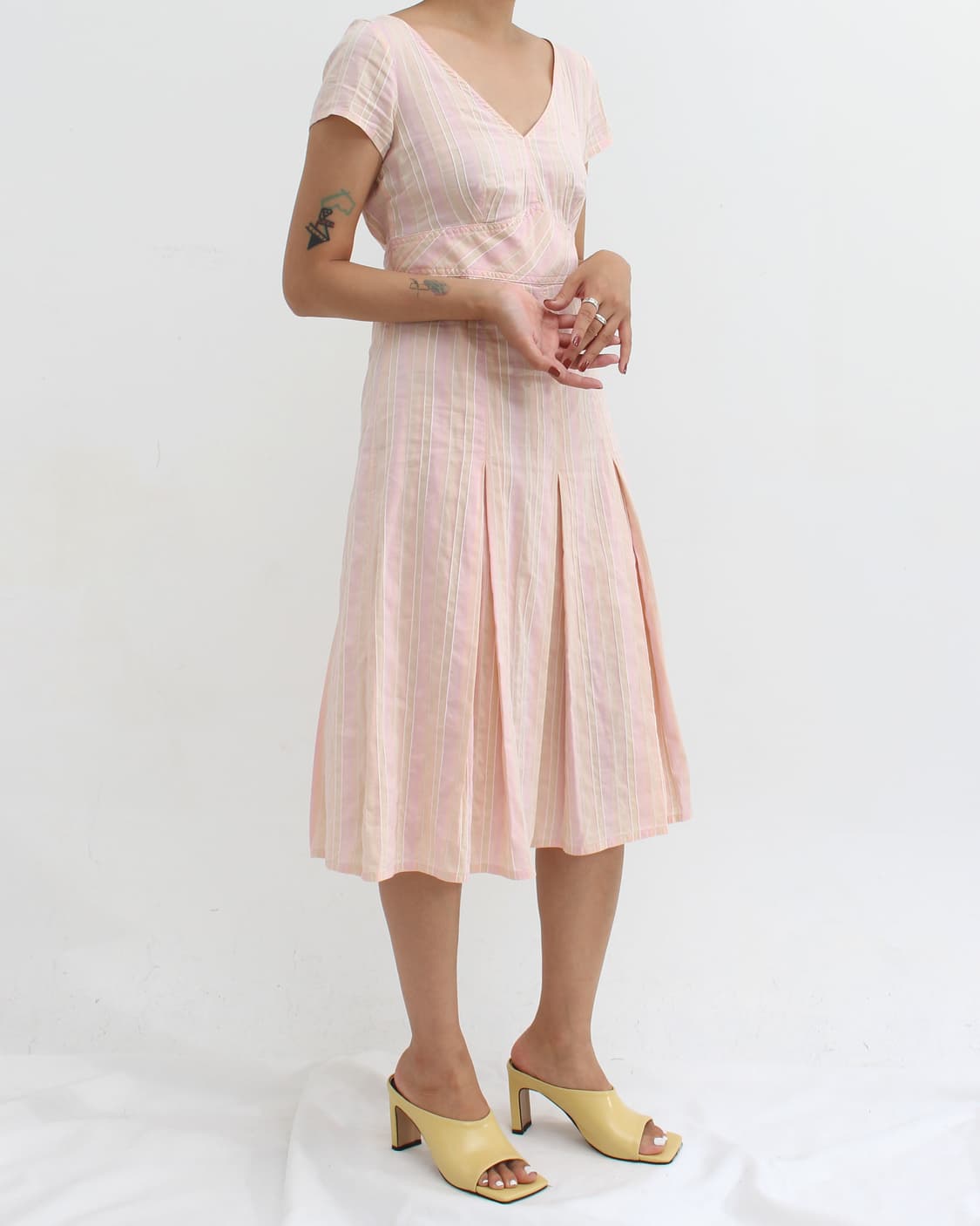 막스마라 핑크 실크 스트라이프 나시 원피스 상품이미지7