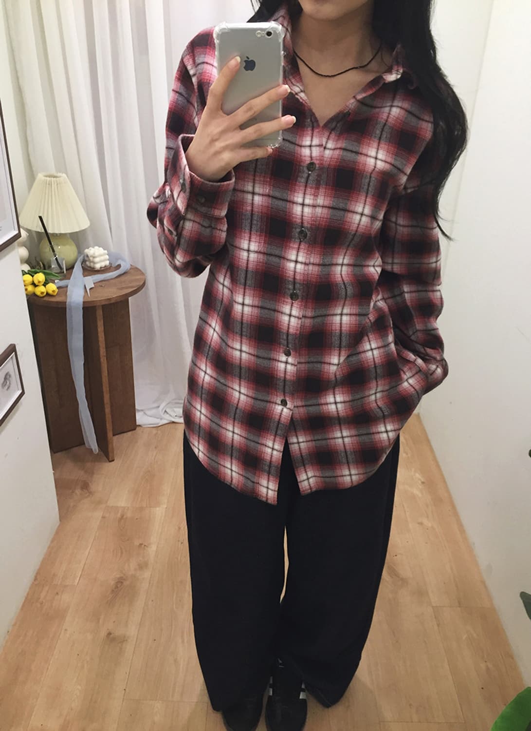 여성 유니클로 오버핏 기모 체크셔츠 100 상품이미지2