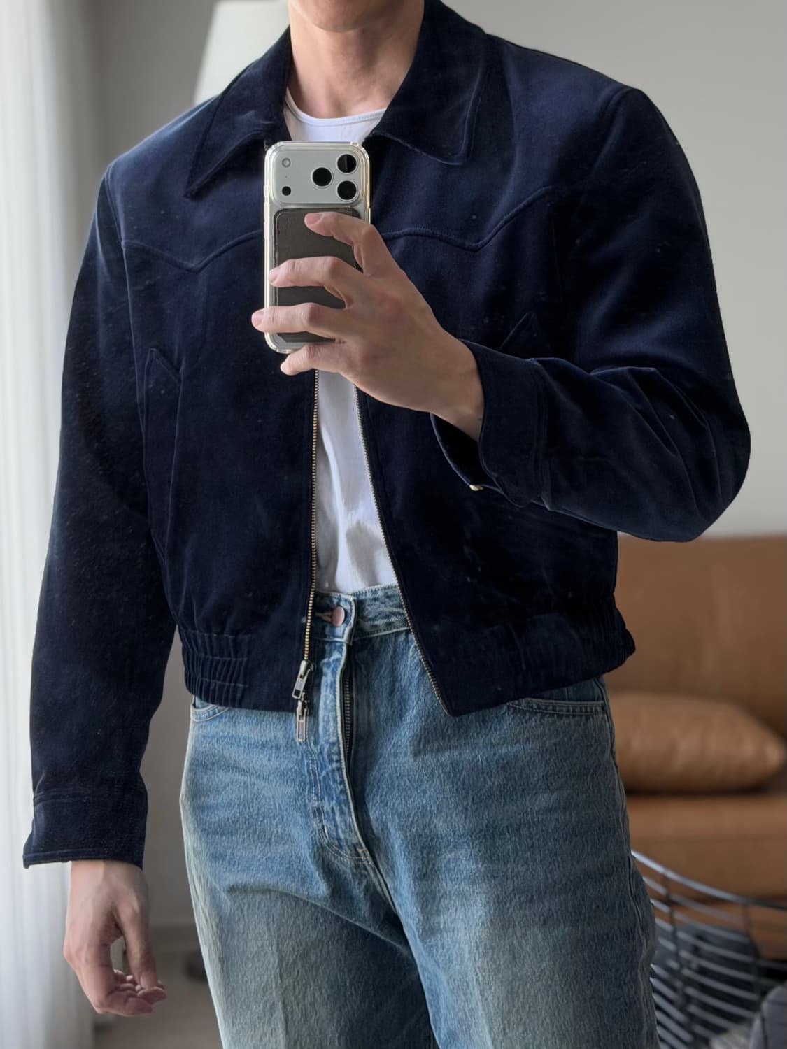 노이어 벨벳 웨스턴 크롭 블루종 (네이비)52 상품이미지1