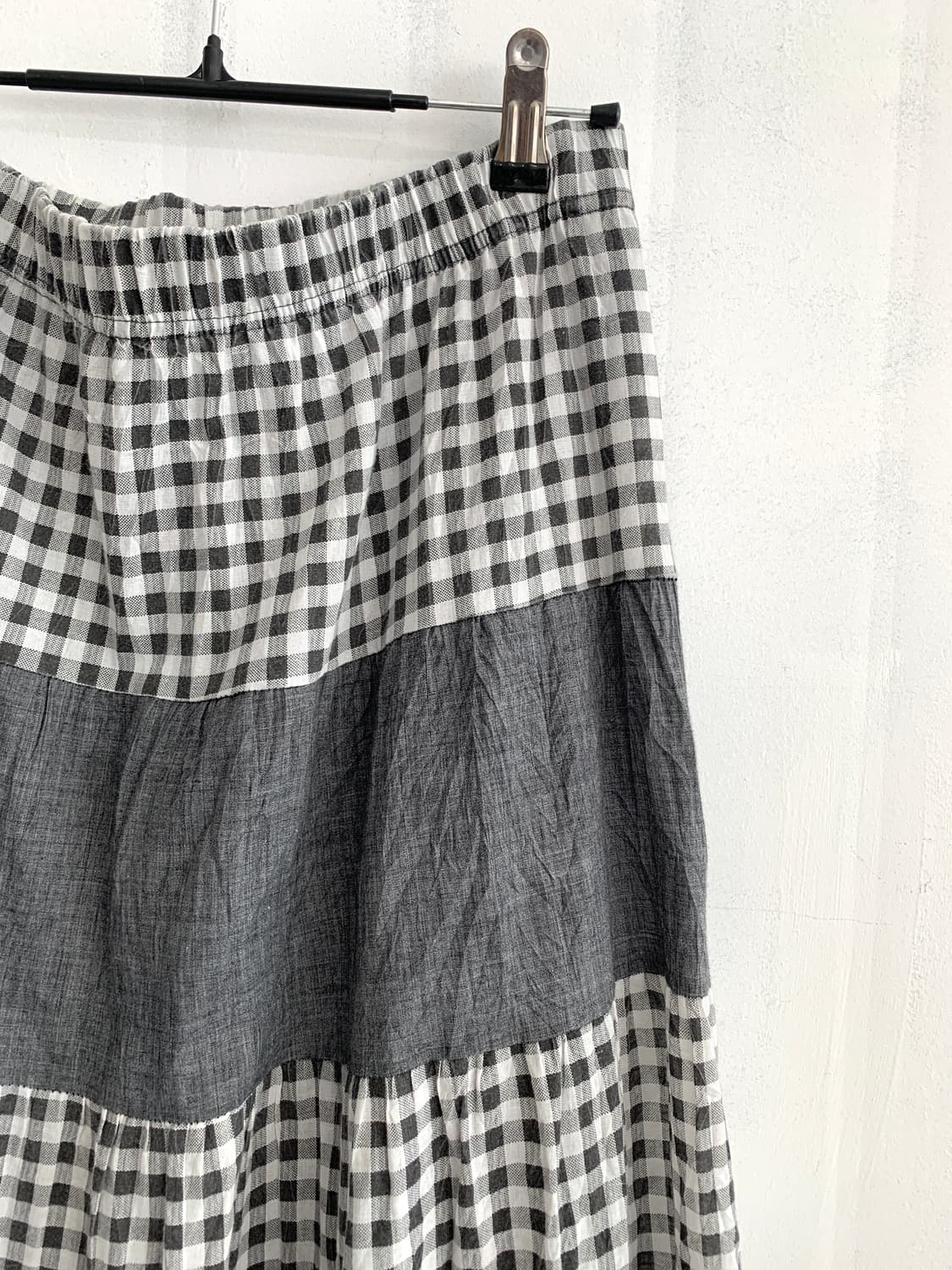 Gray Check Patchwork Long Skirt 상품이미지9