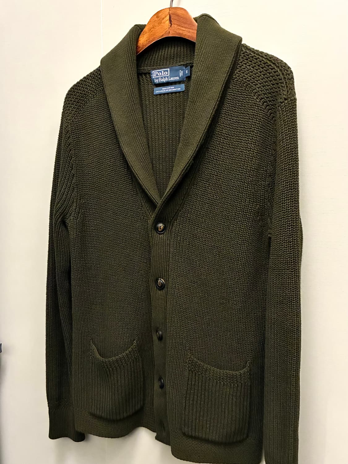 (S/100)POLO 폴로랄프로렌 코튼 숄카라 가디건 카키그린 상품이미지2