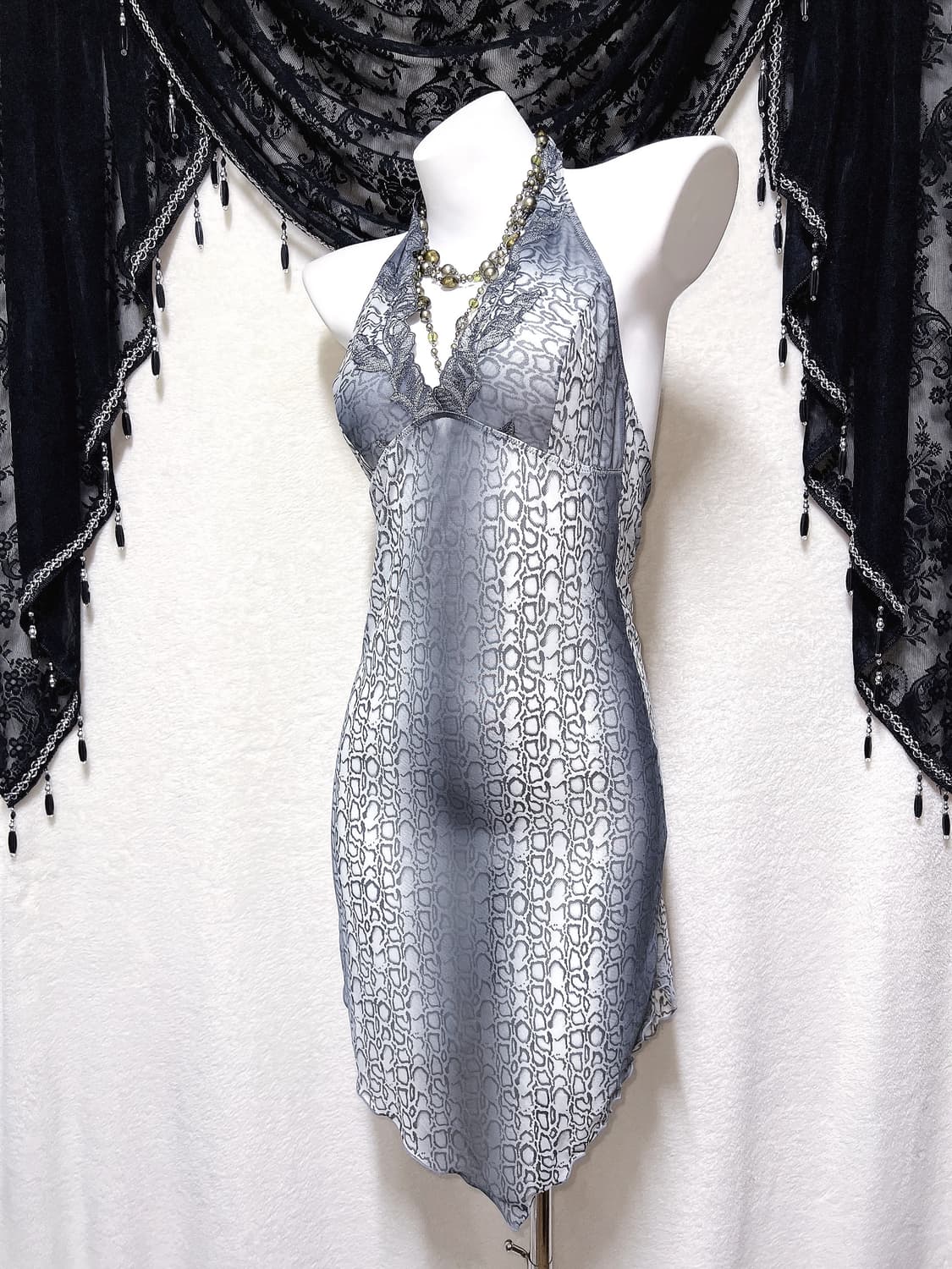 오네갸루 레오파드 호피 파이톤 뱀피 페어리 섹시 홀터넥 슬립원피스 란제리 상품이미지1