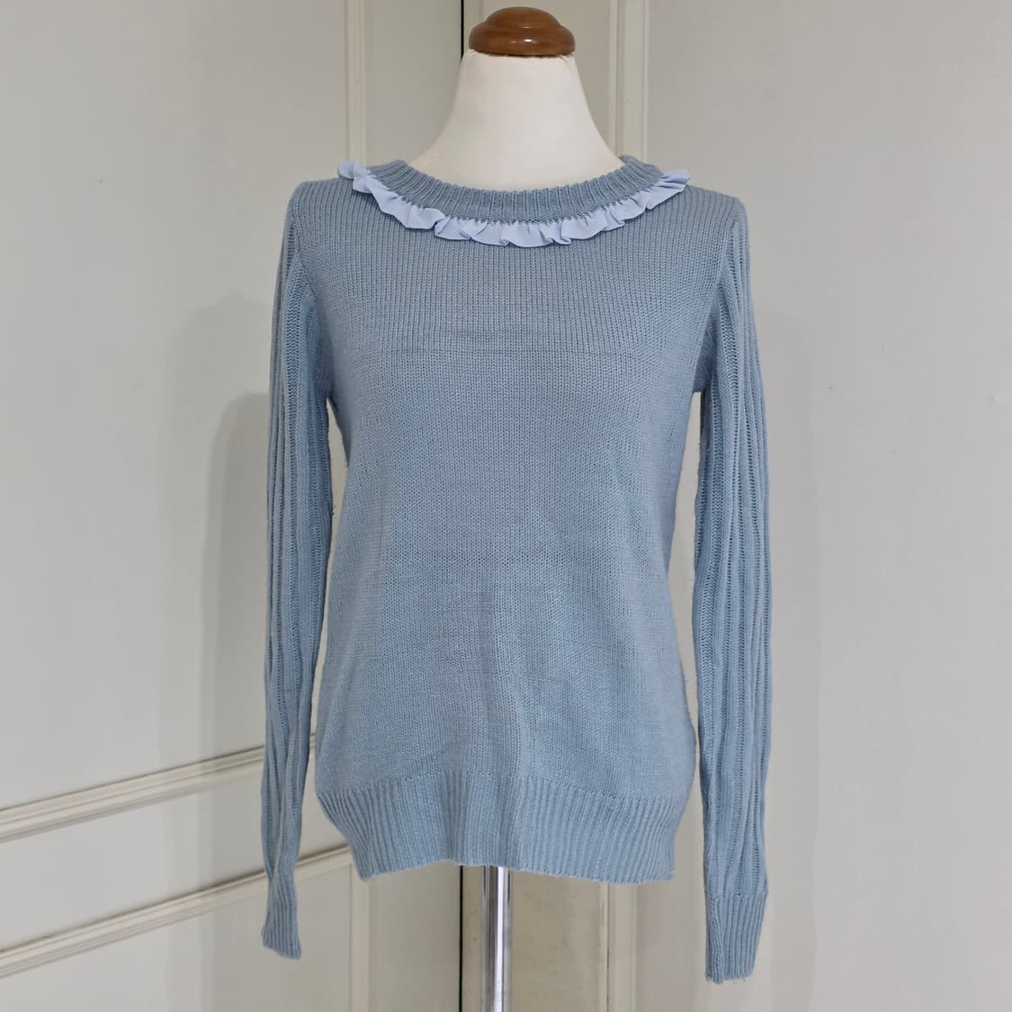 일본빈티지)블루모리걸st 프릴넥 히메갸루깔 로맨틱 니트 상품이미지3