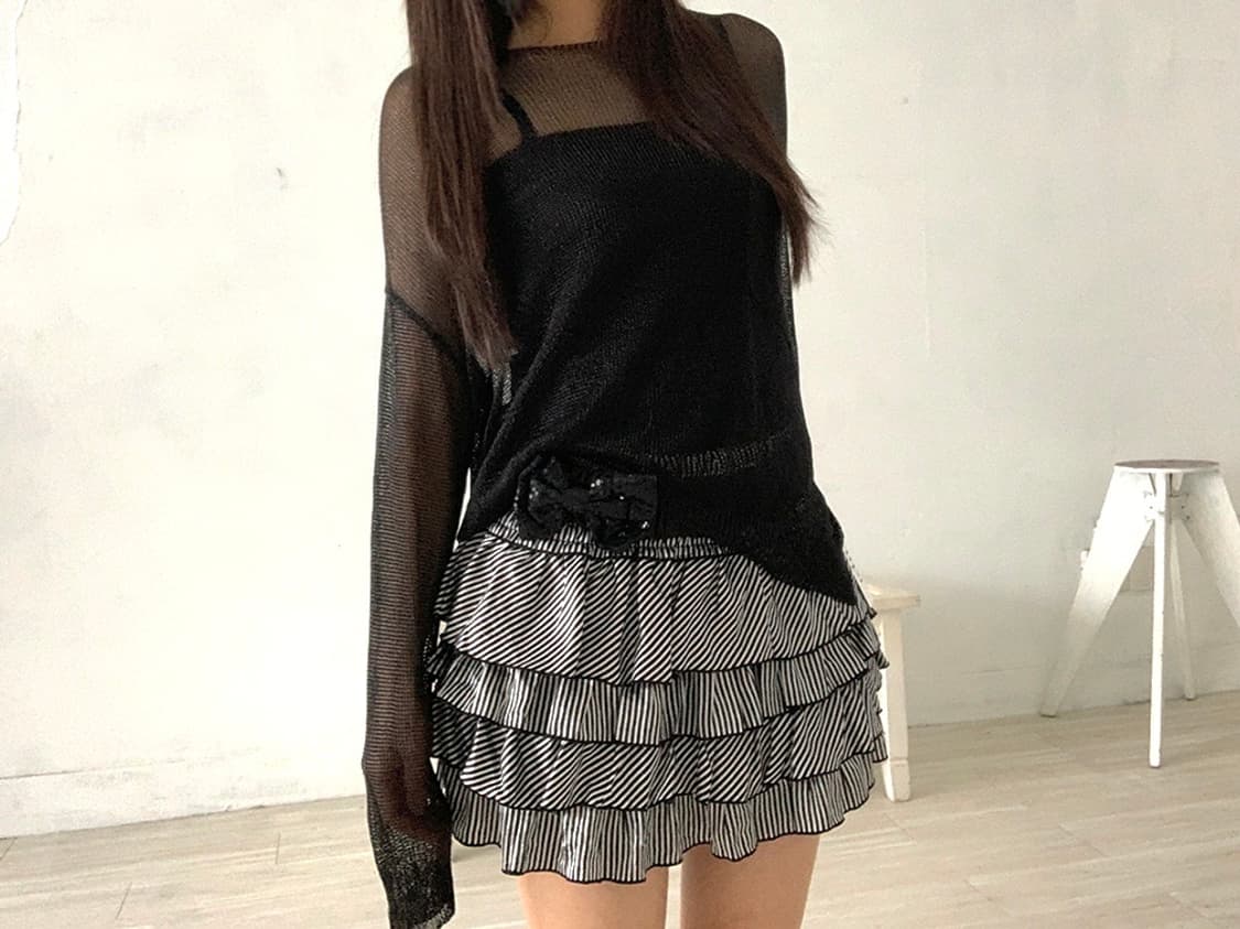 Feminine black net long sleeve 상품이미지3