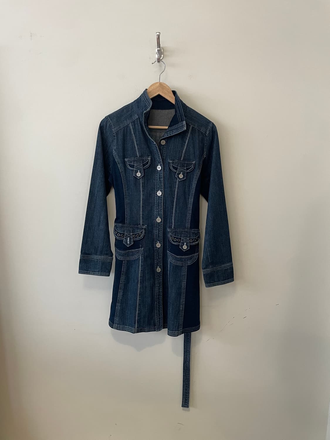 dark wash denim belted dress 상품이미지2