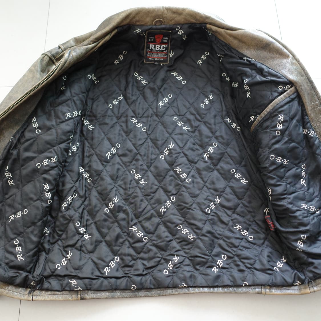 90s RBC 빈티지 가죽 라이더 스포츠 자켓 브라운 XL 상품이미지5