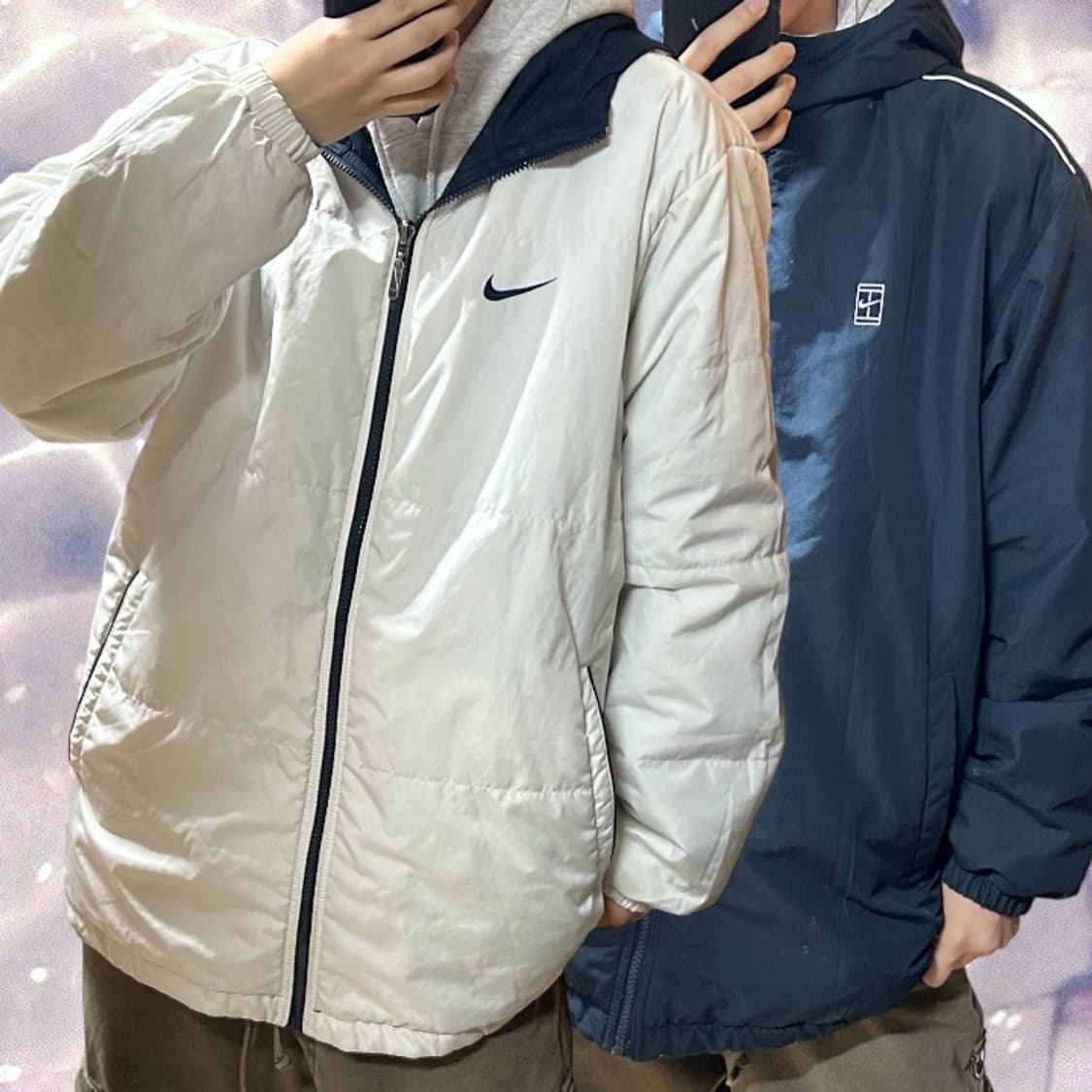 00s 나이키 리버시블 양면 후드 패딩 점퍼 화이트 네이비 100 L 상품이미지1