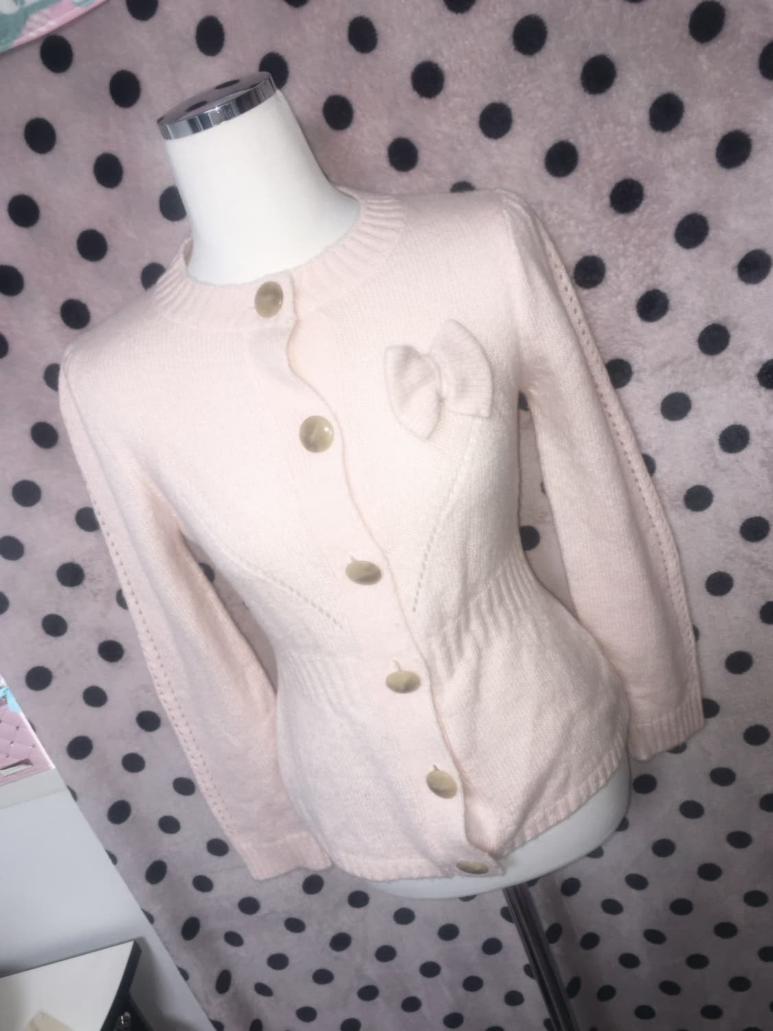 KanNa shop 리즈리사깔 히메갸루 딸기우유 리본 니트 가디건 상품이미지1