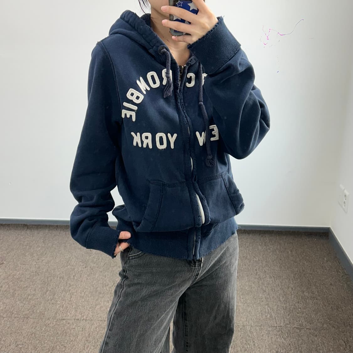 Abercrombie 아베크롬비 스펠아웃로고 네이비 후드집업 상품이미지2