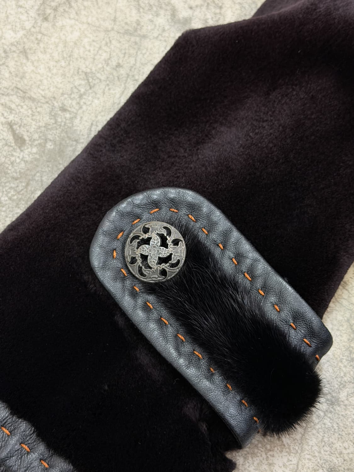 다크 브라운 쉬어드 밍크 레더 트리밍 자켓 상품이미지7