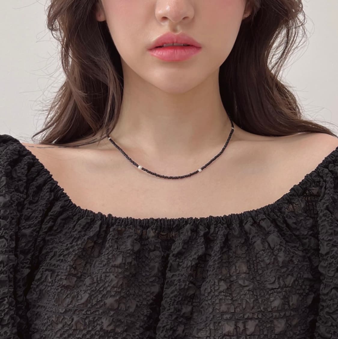 새상품) 블랙 비즈 목걸이 레이어드 비즈 목걸이 상품이미지3