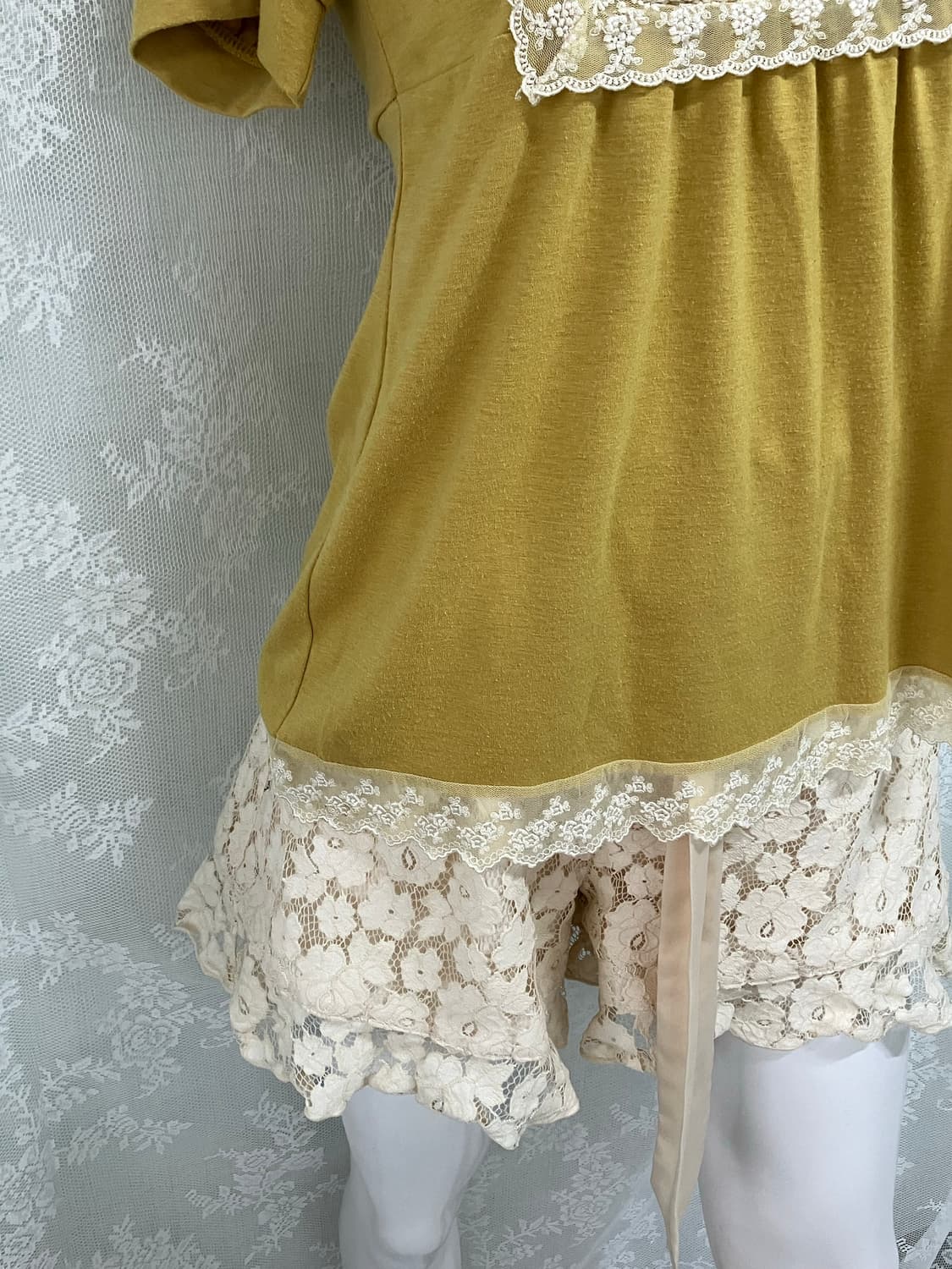 빈티지 옐로우 레이스 블라우스 1108 모리걸 y2k 스트릿 갸루 펑키  상품이미지3