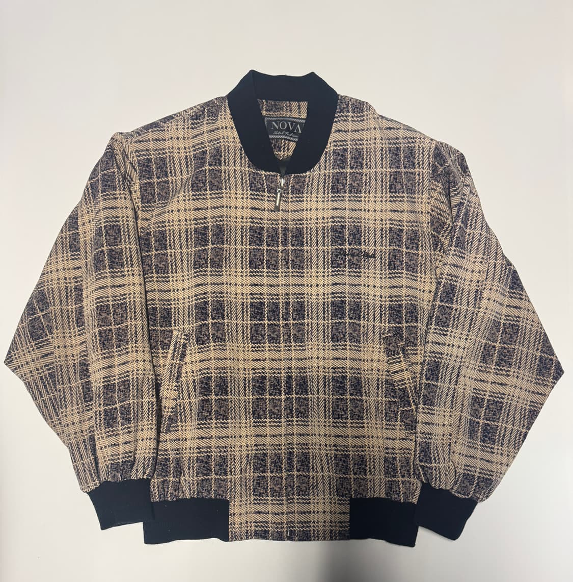 희귀! 노바 NOVA 빈티지 체크 패턴 블루종 자켓 L ~ XL 상품이미지1
