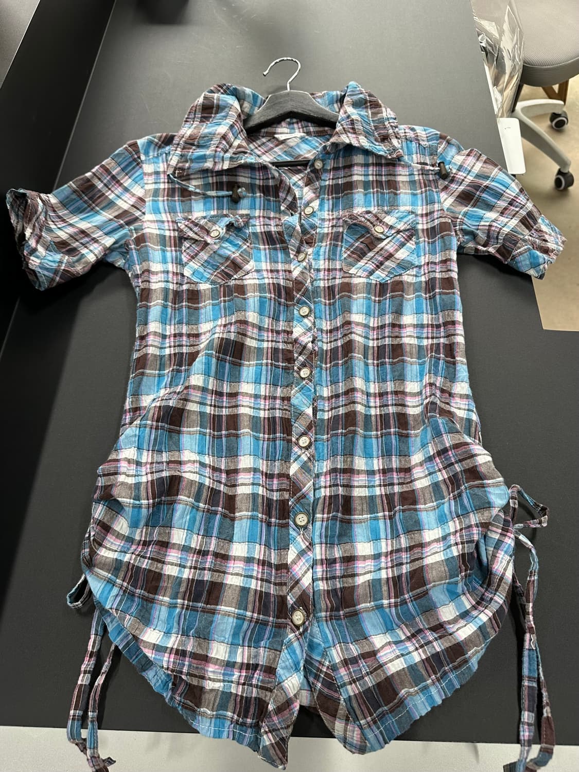 Vintage 체크셔링 포켓 반팔셔츠 상품이미지4