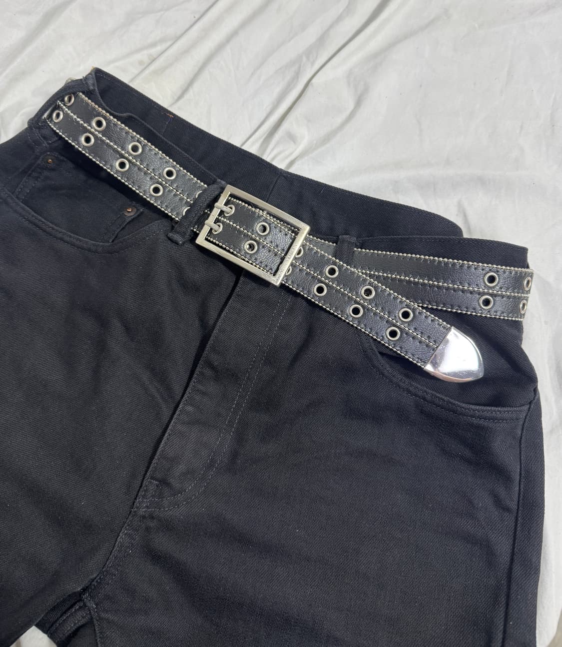 빈티지 스터드 아일렛 레더 벨트 상품이미지1