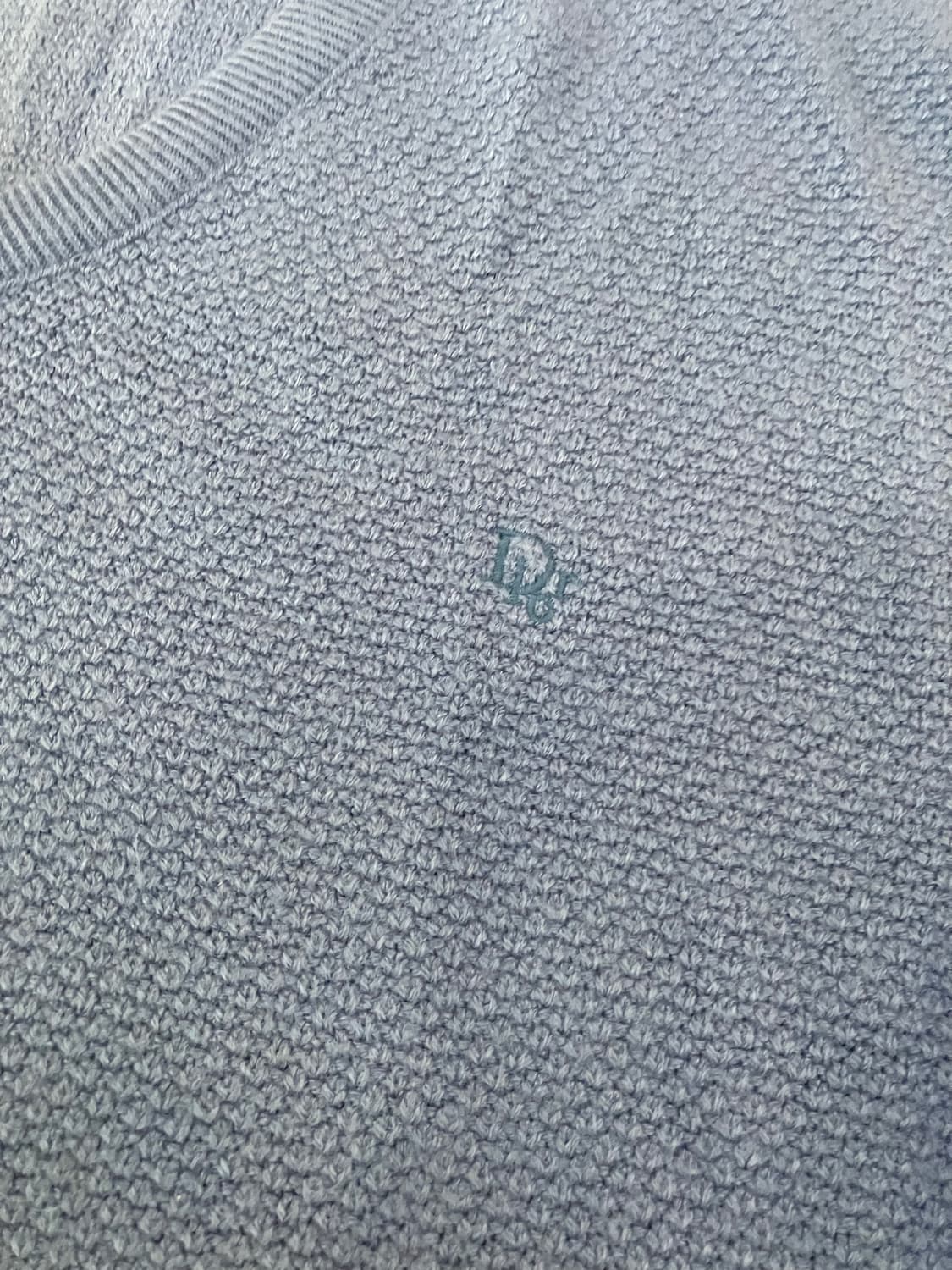 80s 크리스챤 디올 아카이브 자수로고 와플 브이넥 니트 블루 상품이미지2