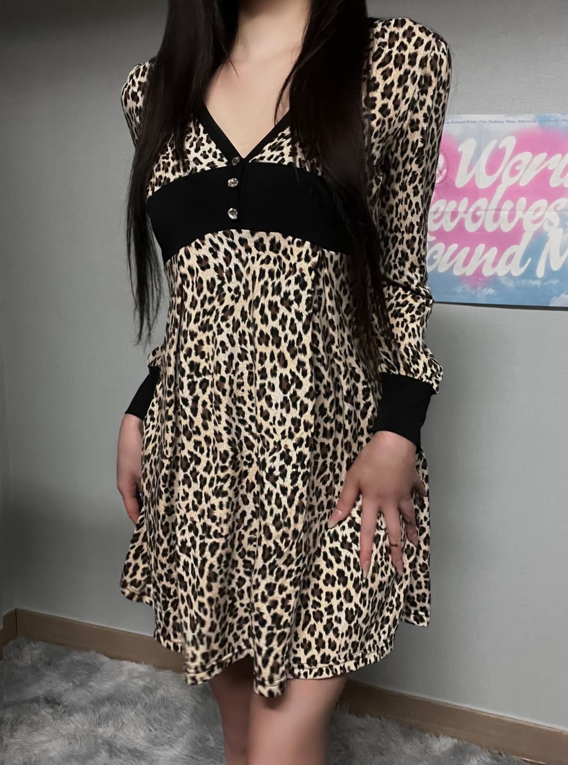 갸루 호피 레오파드 실크 원피스 상품이미지6