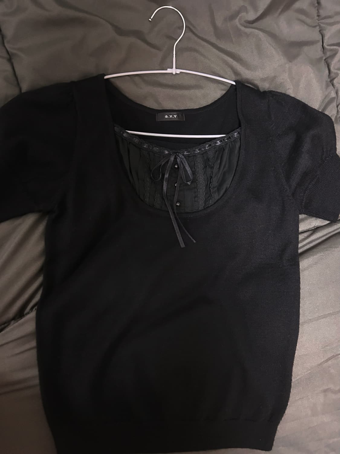 일본 빈티지 블랙 리본 반팔 티셔츠 상품이미지1