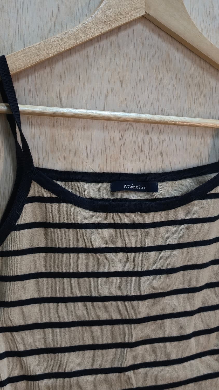 Attention 스트라이프 베이지 네이비 슬리브리스   상품이미지3