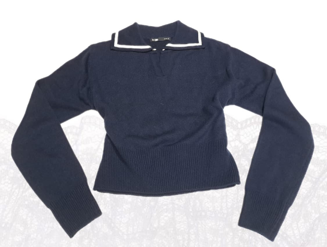 미쏘 세일러 카라 크롭 니트 네이비 s 상품이미지1