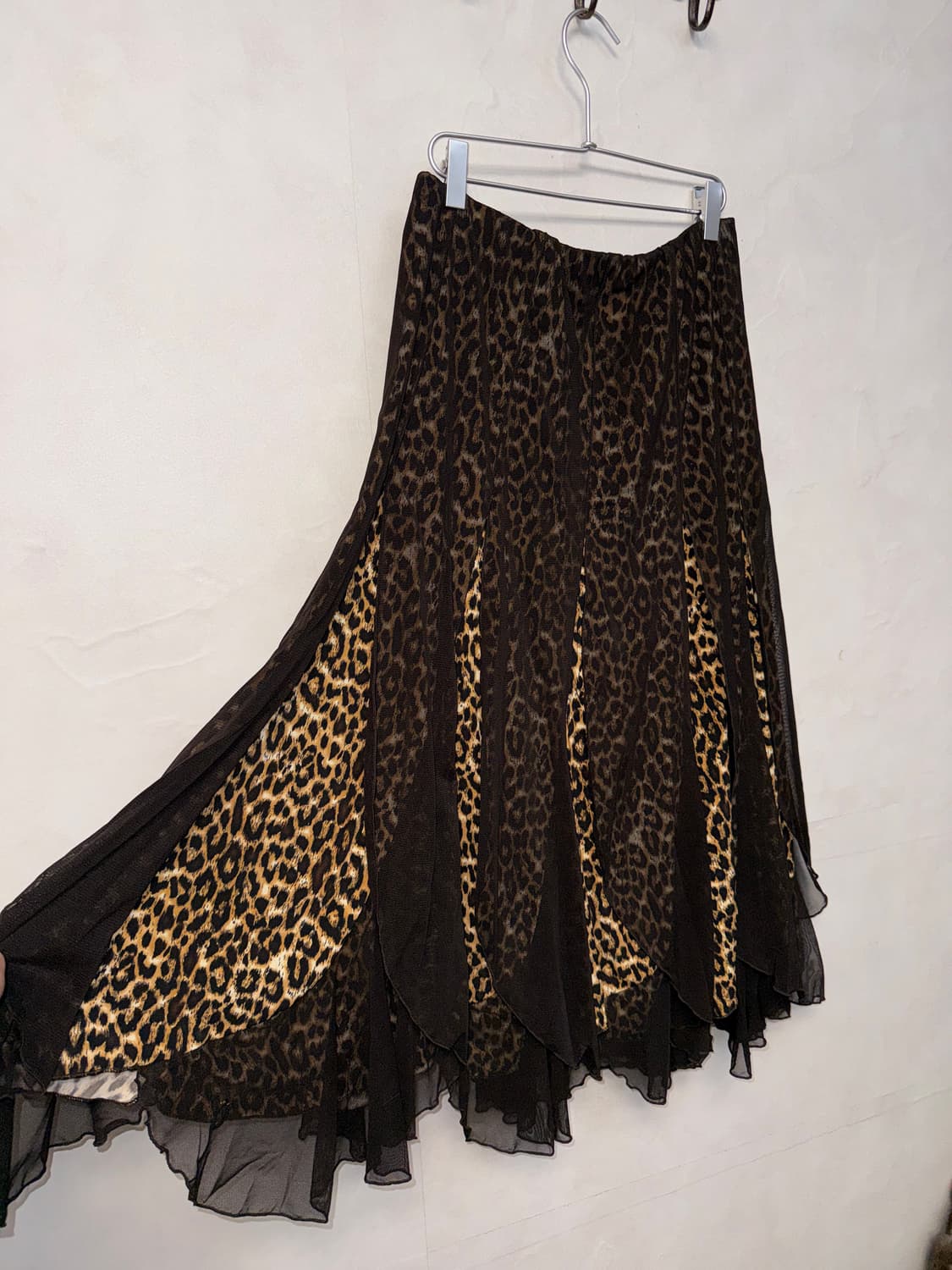 Brown leopard mesh unbalanced layered sk 상품이미지2